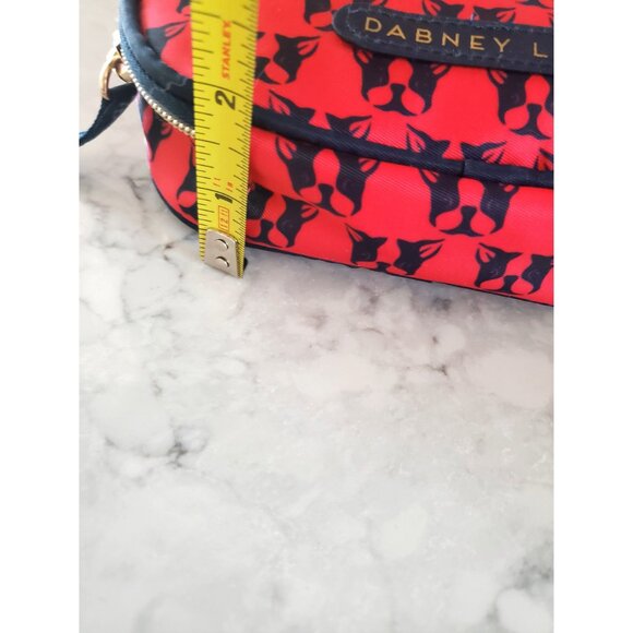 Dabney Lee Red Cosmetic Bag Frenchie Terrier Black Dog Print Gold Zipper - Picture 9 of 10